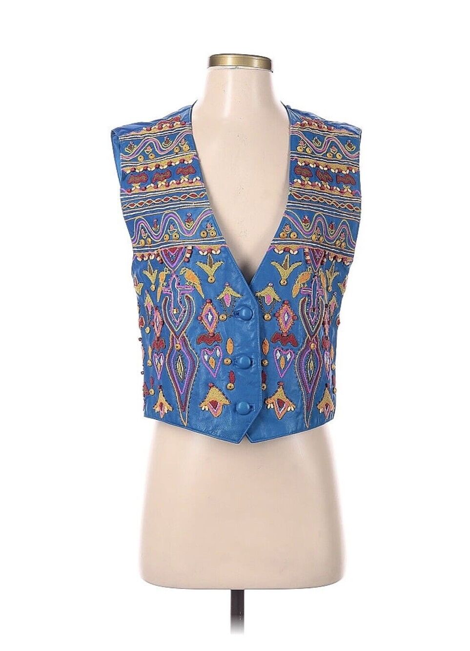 NWT Erez Blue Leather Embroidered vest Best Equestrian Southwest Small